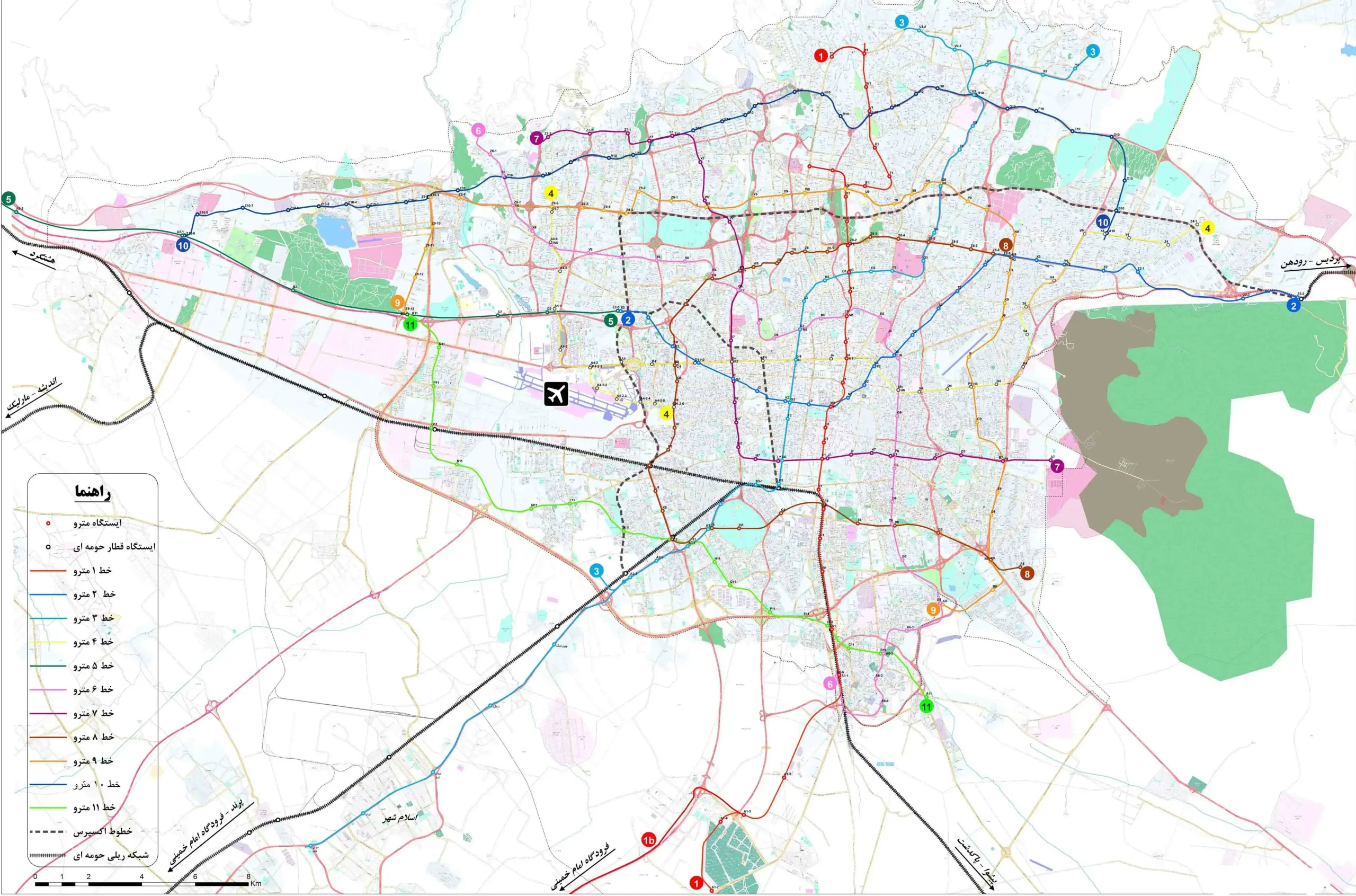 نقشه مترو روی نقشه شهر تهران