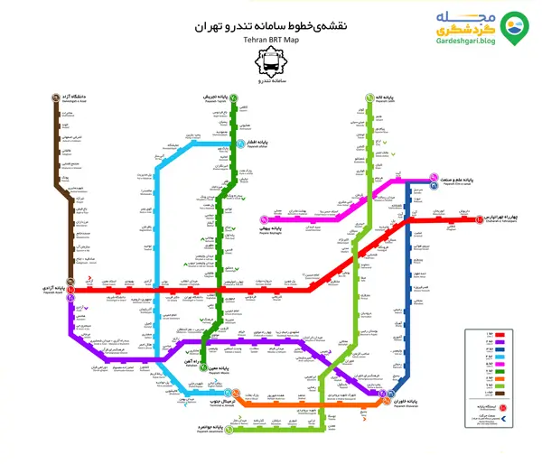 نقشه بی آر تی تهران