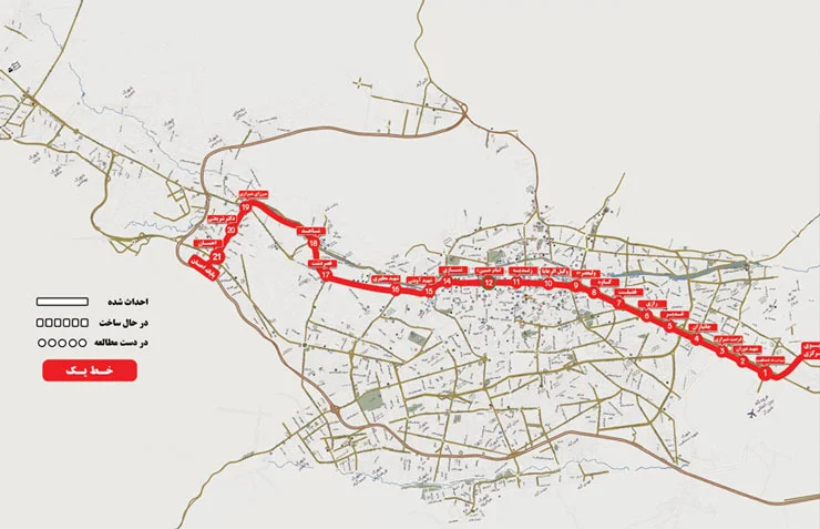 ایستگاه های خط یک مترو شیراز