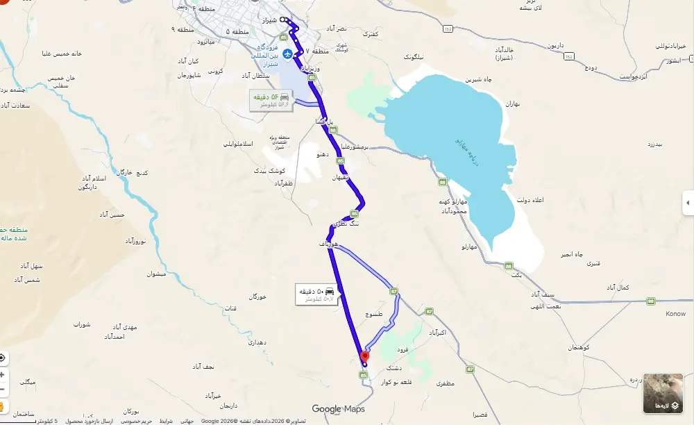 مسیر کوار تا شیراز